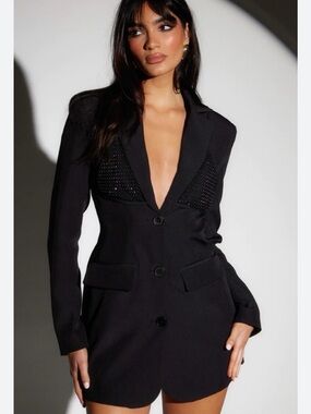 SLA the label Black London Dimante Bralet Blazer Dress Size Small NWT